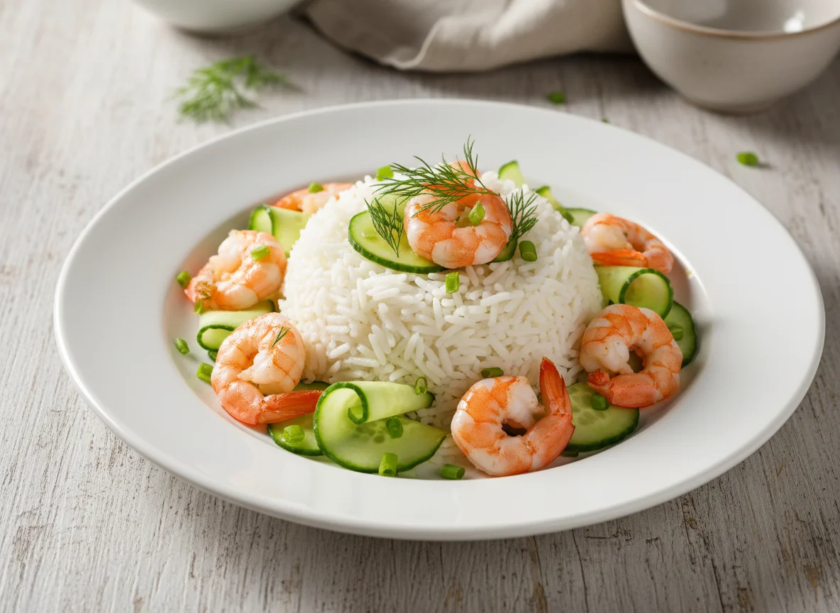 Рис с креветками и огурцом photo