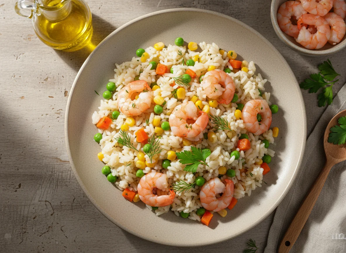 Рис с креветками и овощами photo