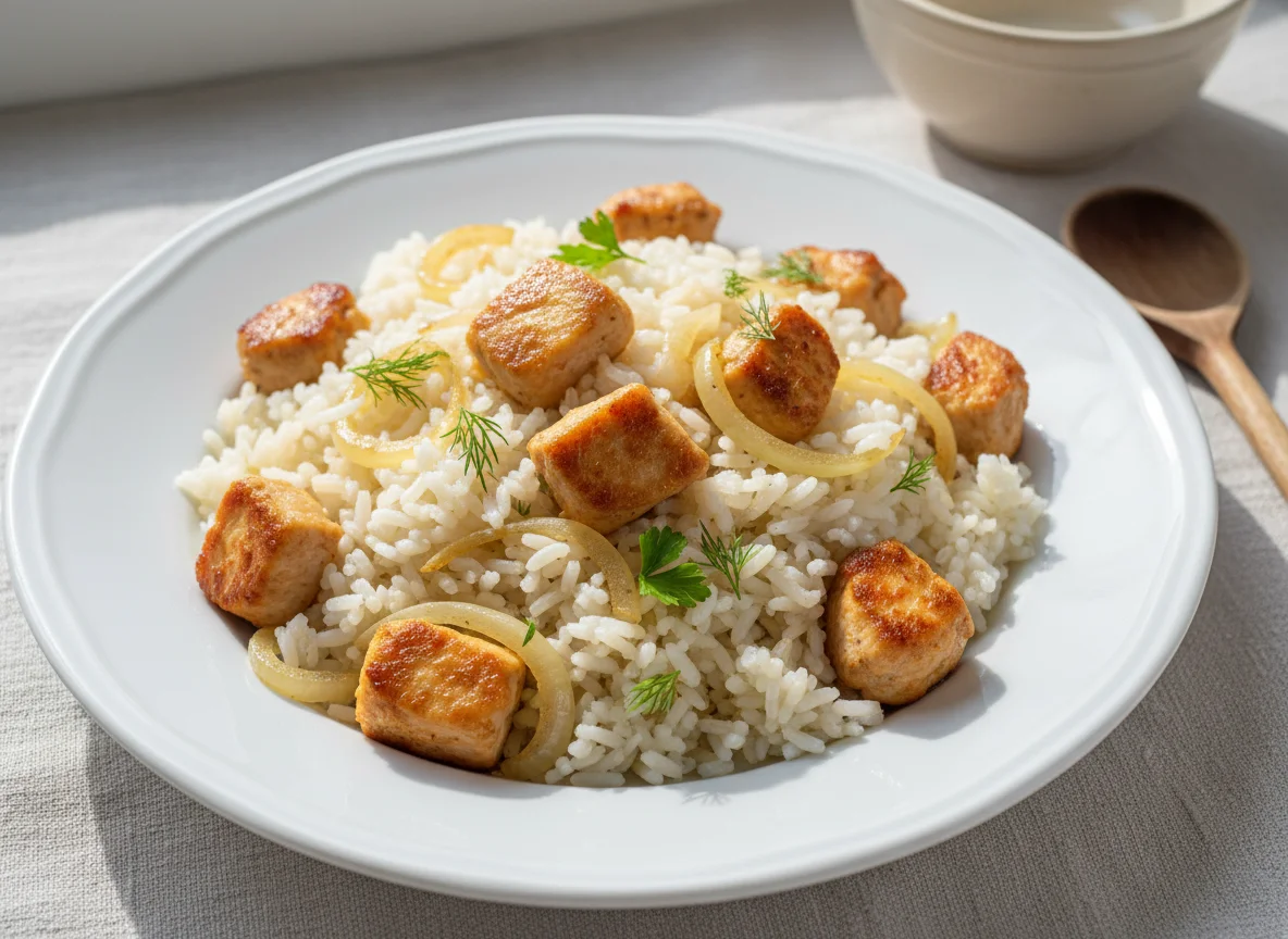Рис с курицей и луком photo