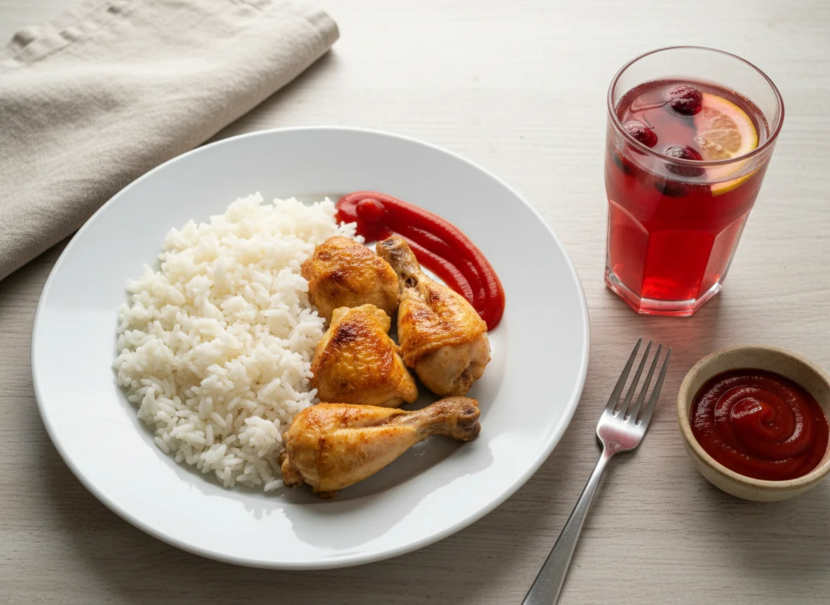 Рис с курицей и напиток photo