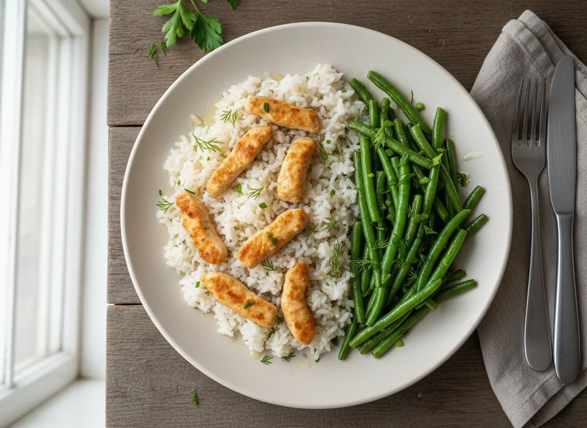 Рис с курицей и стручковой фасолью photo