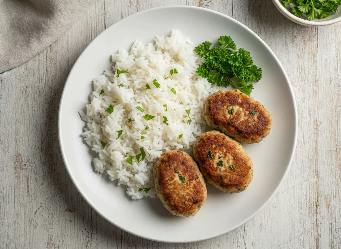 Рис с мясными котлетами photo