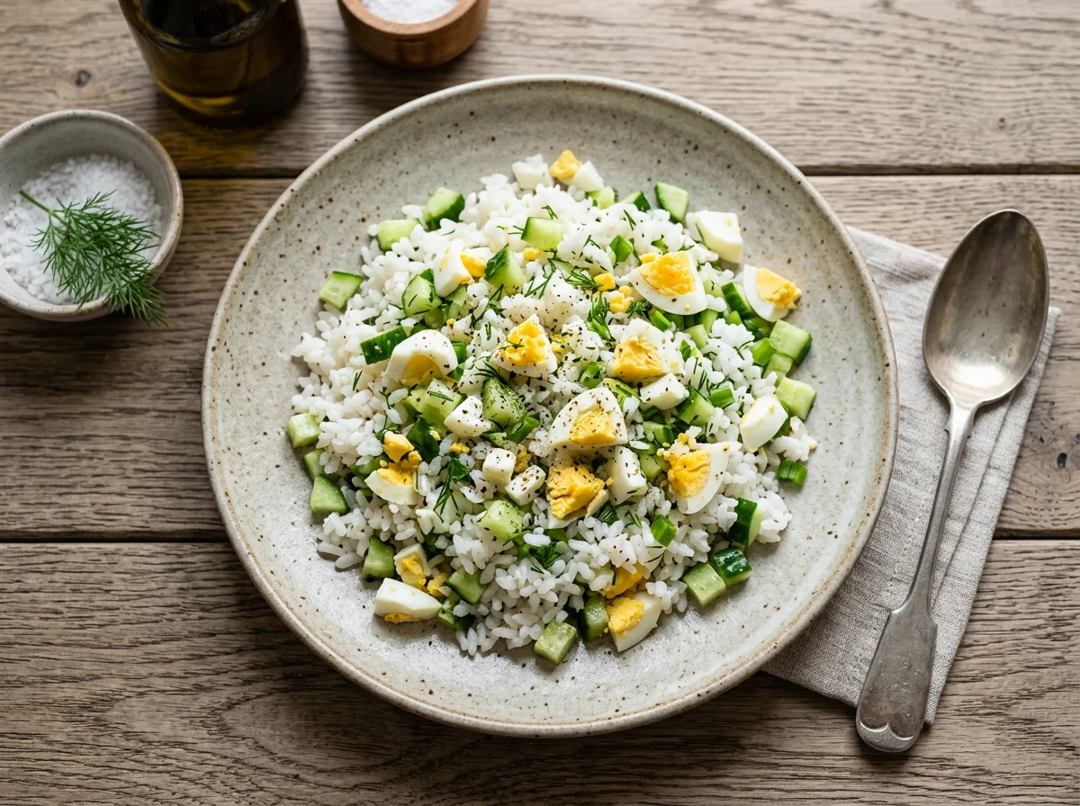 Рис с огурцами и яйцами photo