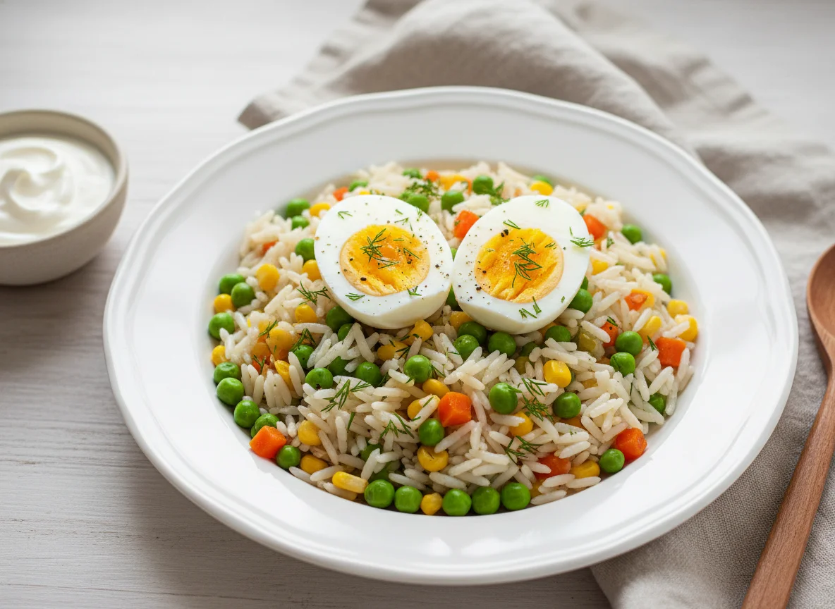 Рис с овощами и яйцами photo