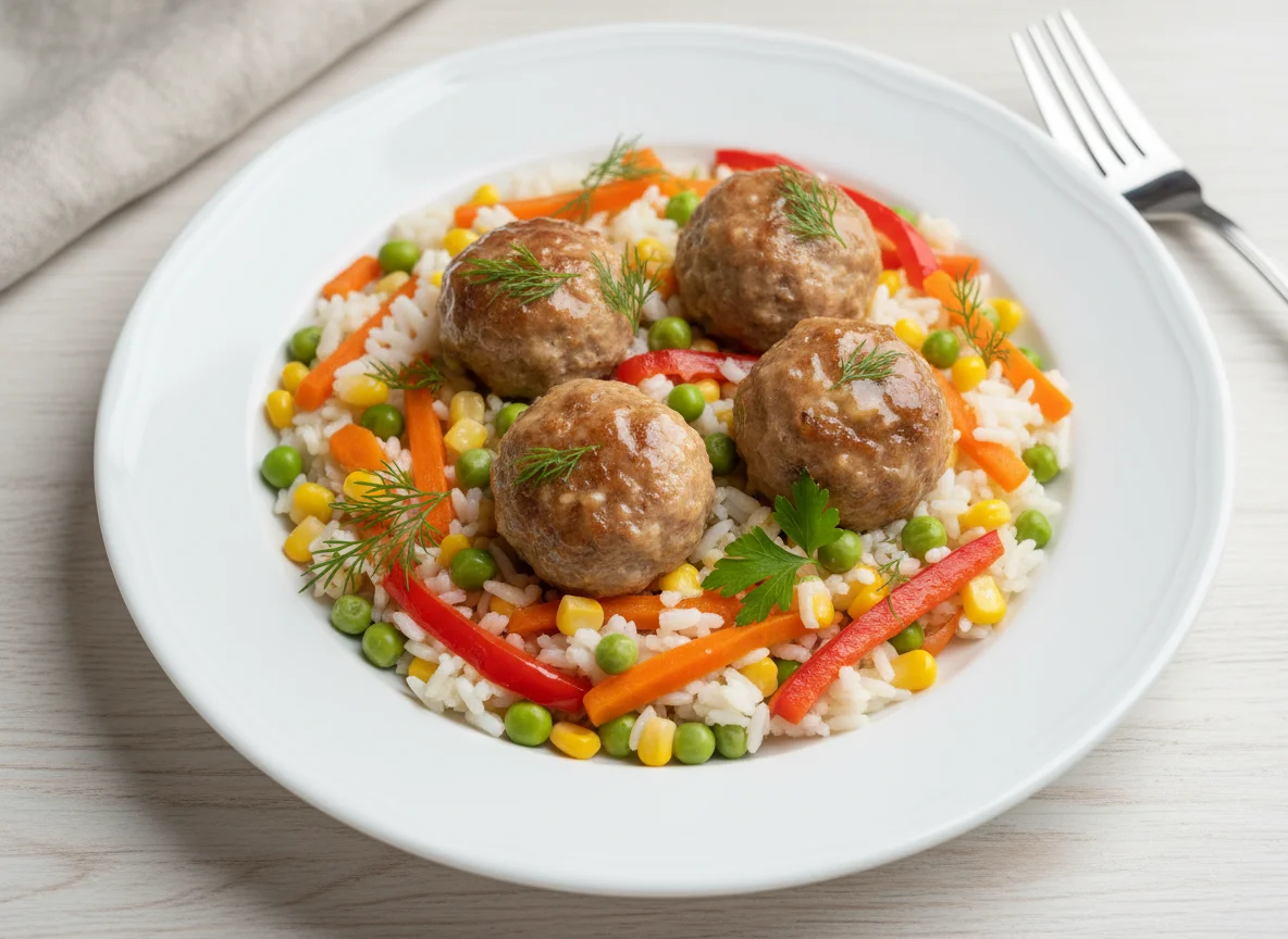 Рис с овощами и фрикадельками photo