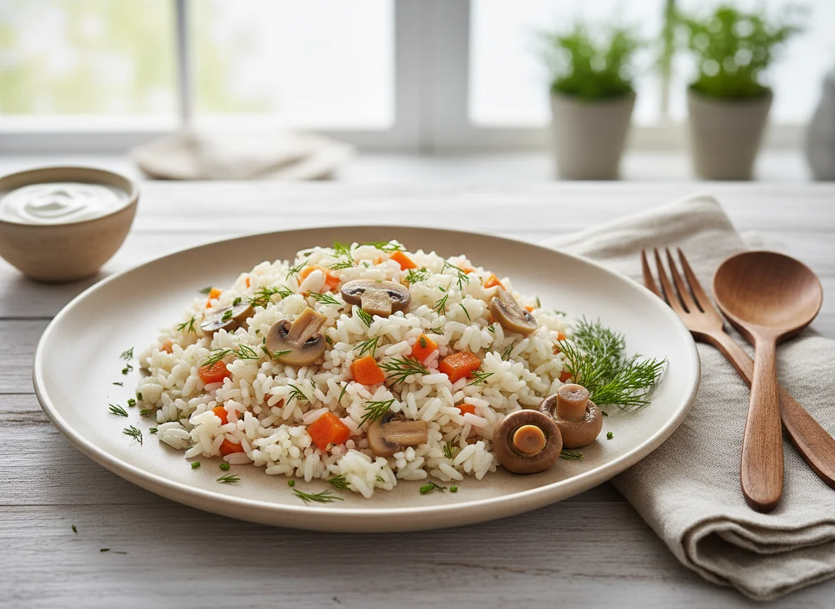 Рис с овощами и грибами photo