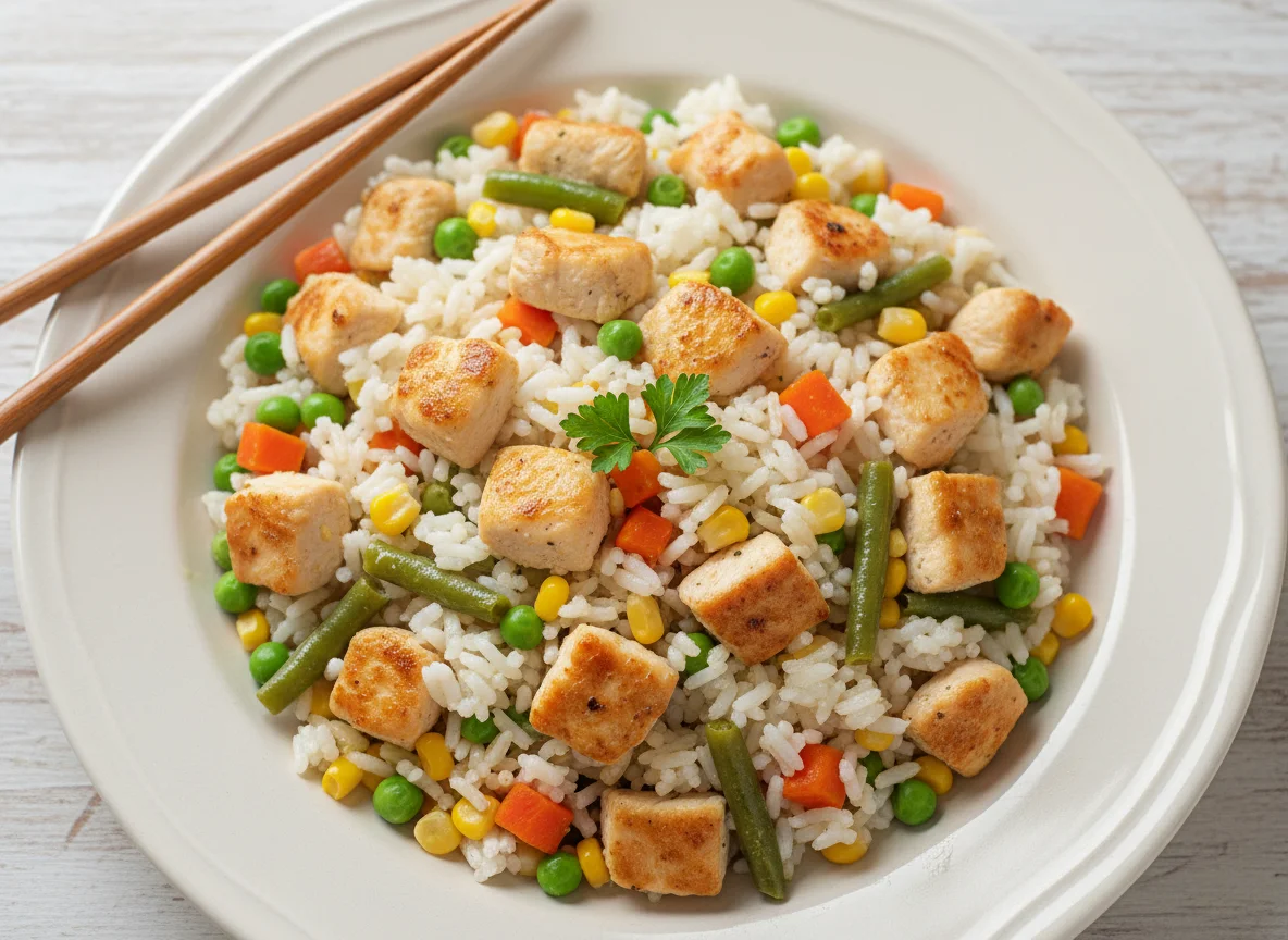 Рис с овощами и курицей photo
