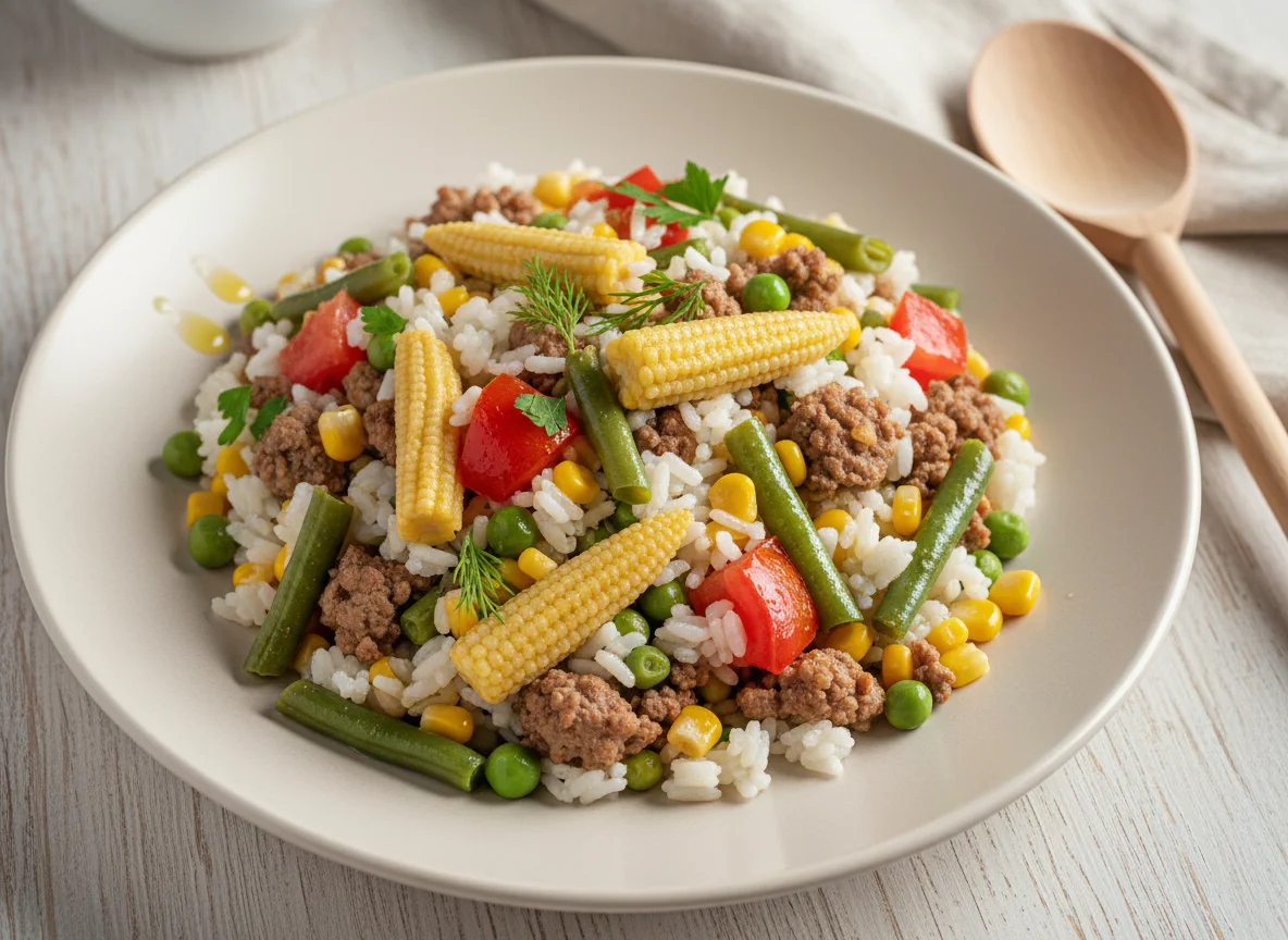 Рис с овощами и мясом photo