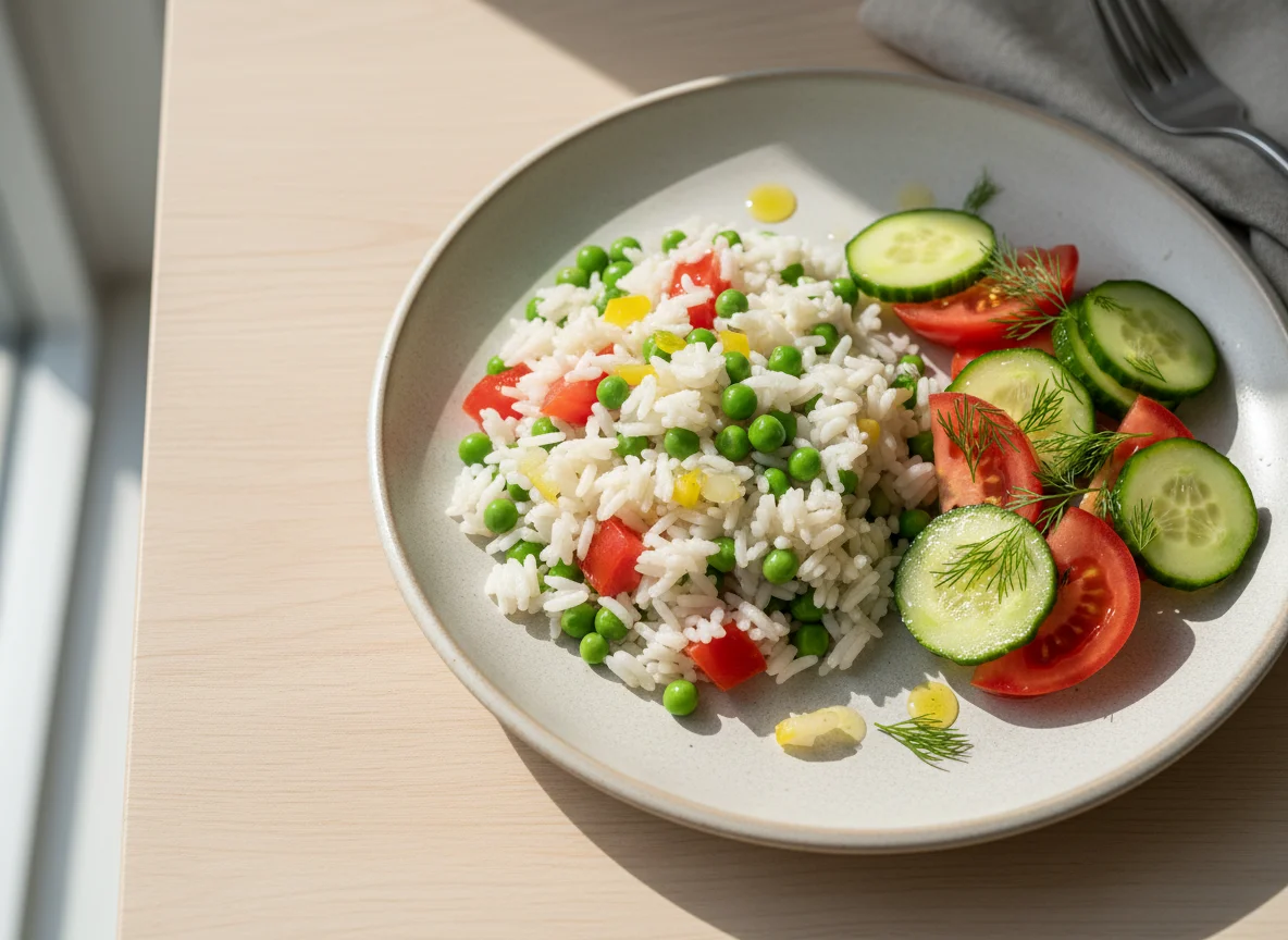 Рис с овощами и салат photo