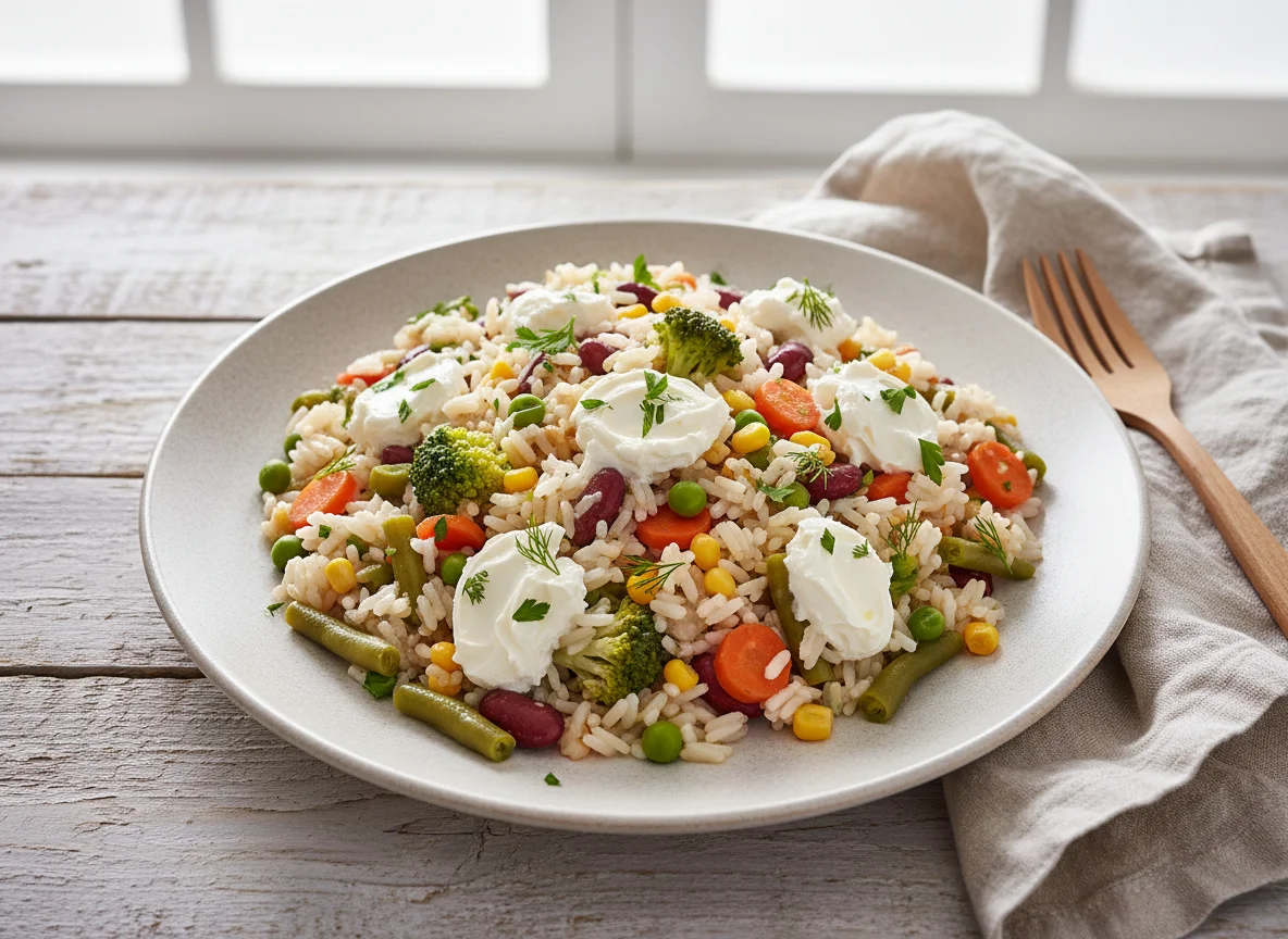 Рис с овощами и сливочным сыром photo