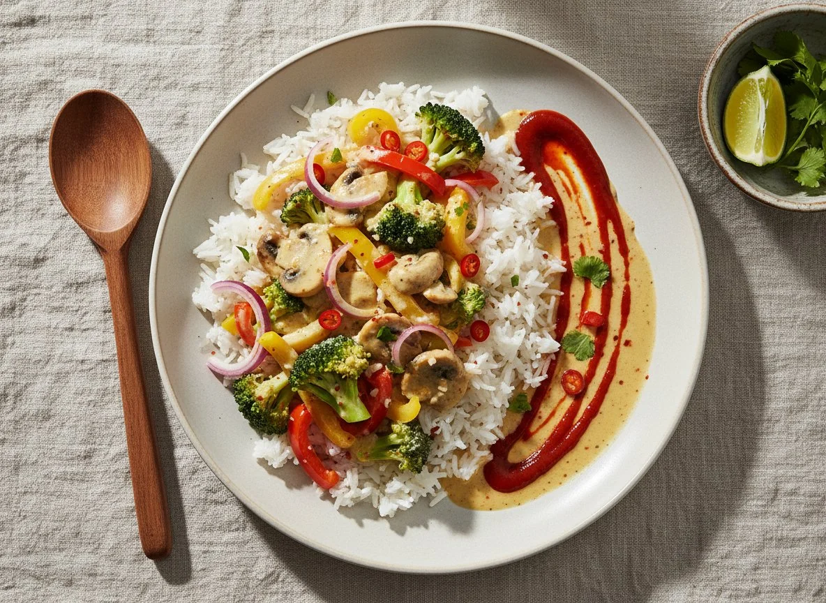 Рис с овощным карри и соусом photo