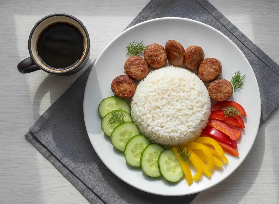 Рис с сосиской и овощами photo