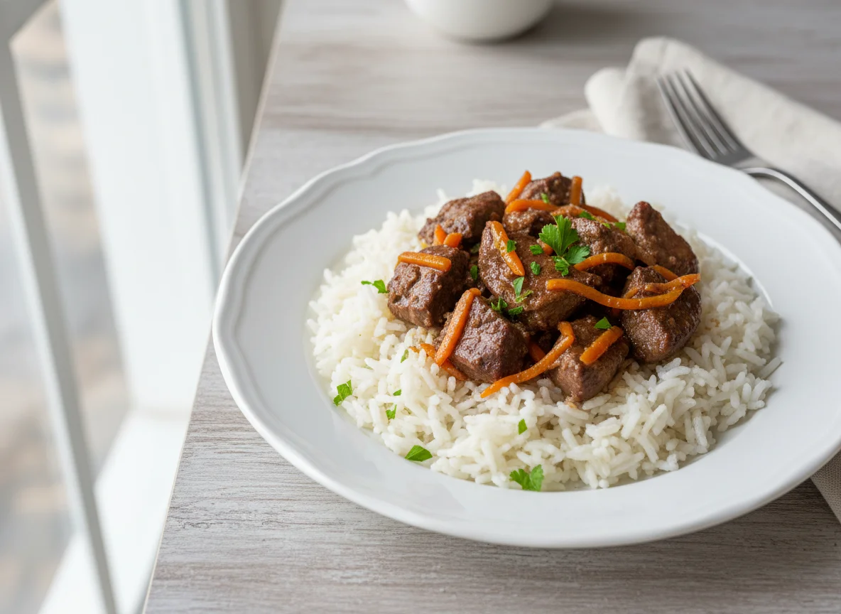 Рис с тушеной печенью и морковью photo