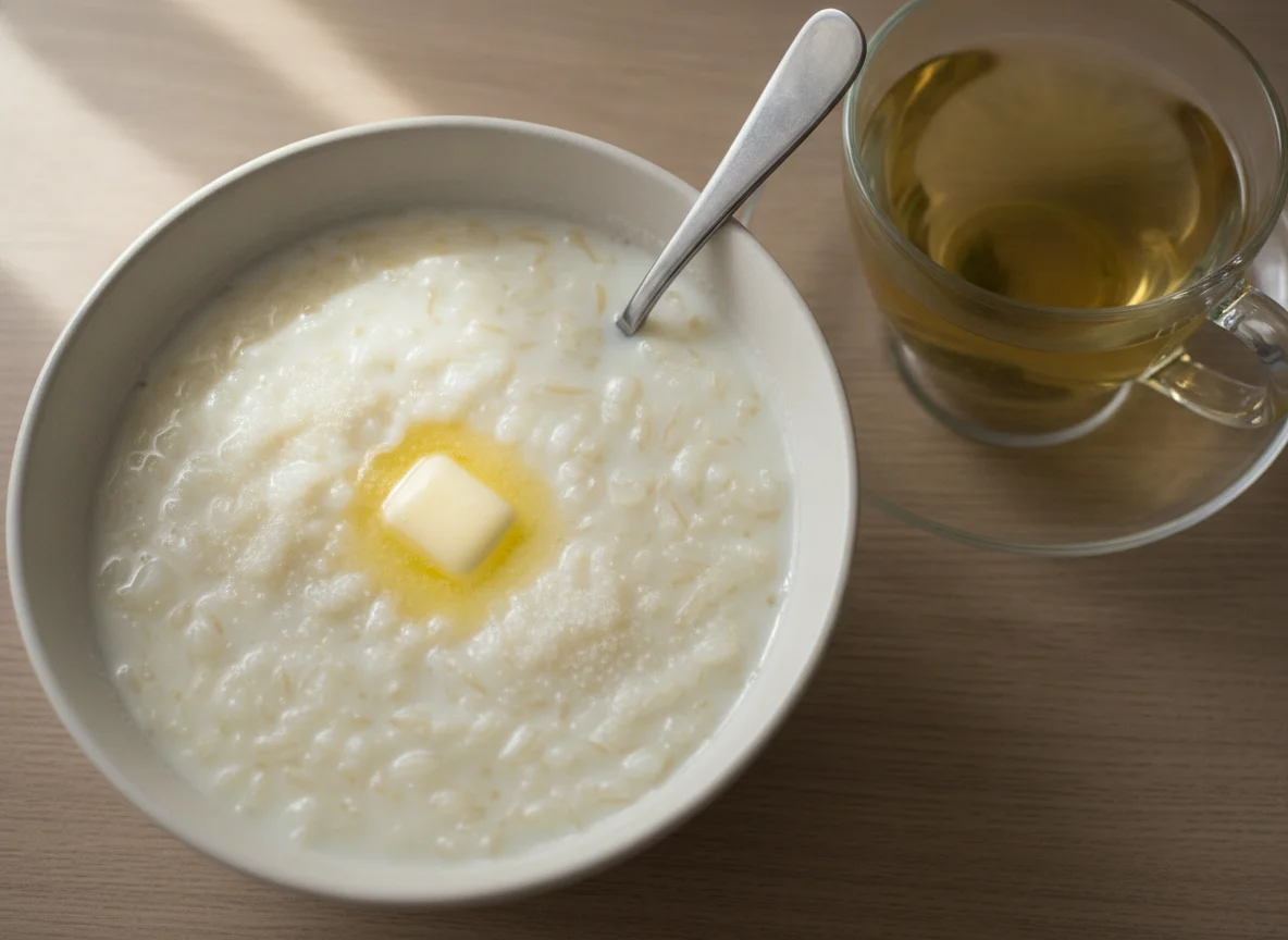 Рисовая каша на молоке и чай photo
