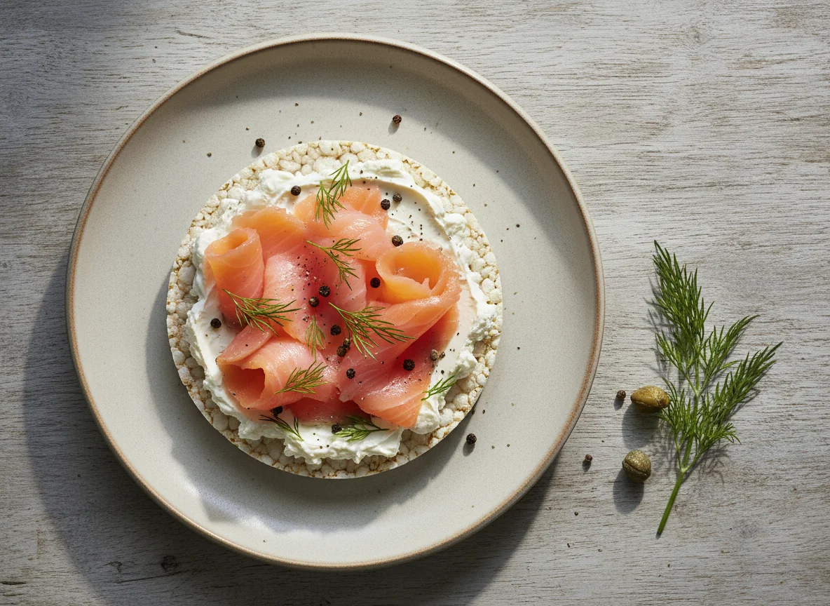 Рисовый хлебец с лососем и сливочным сыром photo