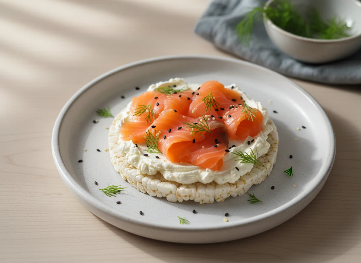 Рисовый хлебец с творожным сыром и лососем photo