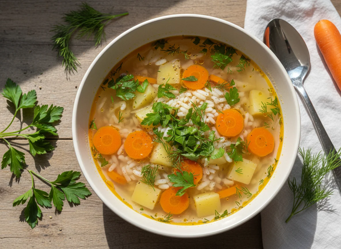 Рисовый суп с овощами photo