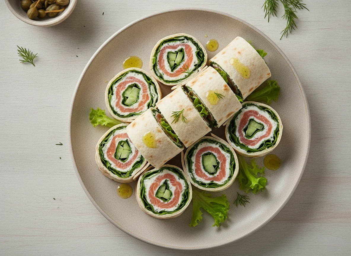Ролл из лаваша с лососем и огурцом photo