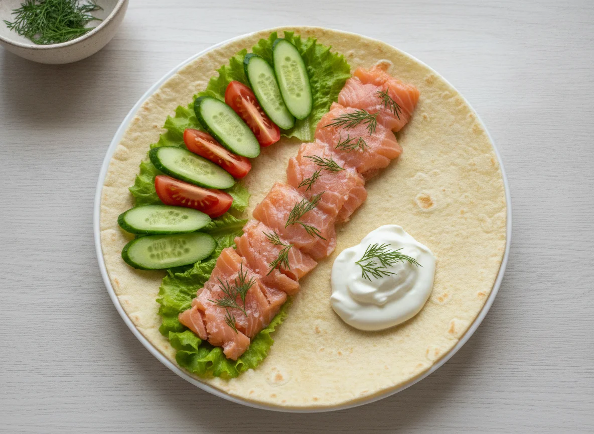 Ролл с кетой и овощами photo