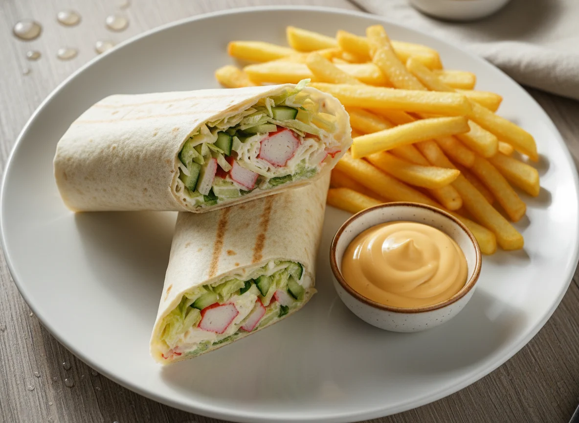 Ролл с крабовым мясом и картофелем фри photo