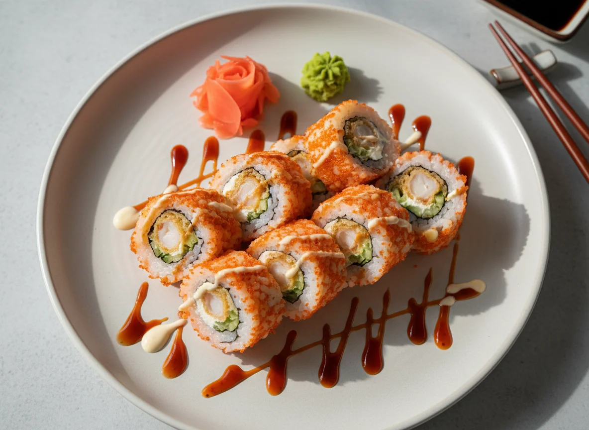 Ролл с креветкой и соусом photo