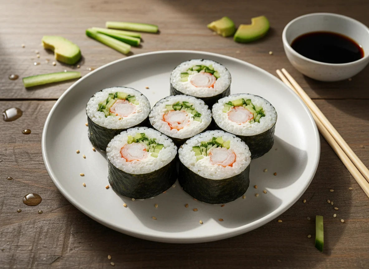 Роллы с креветками и авокадо photo