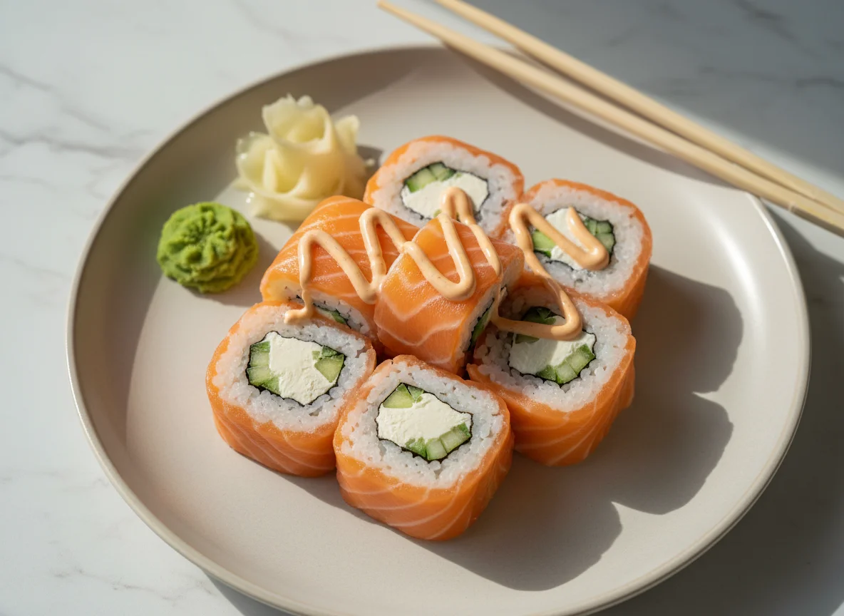 Роллы с лососем и соусом photo