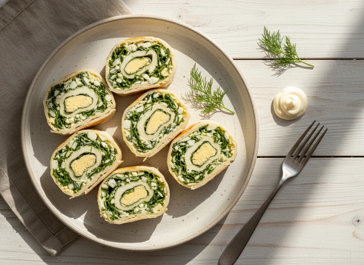 Рулет из лаваша с яйцом и зеленью photo