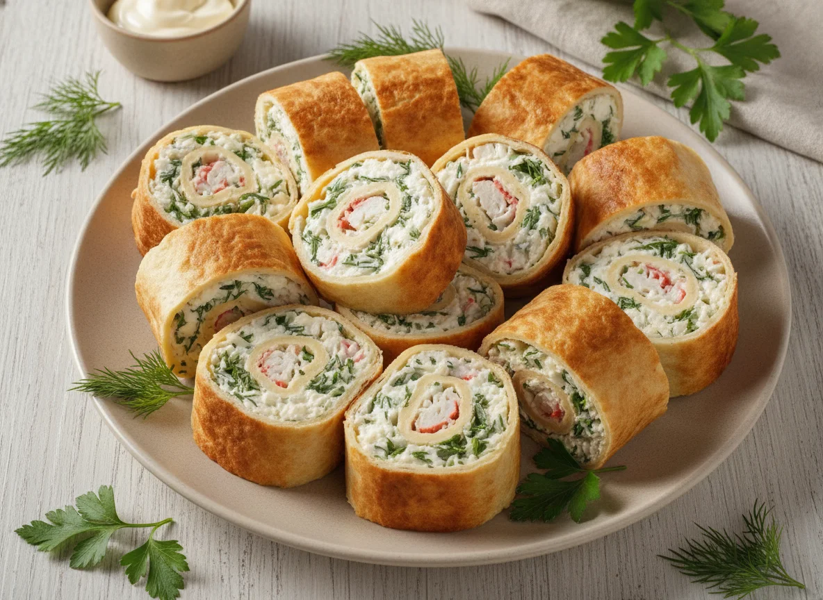 Рулет из лаваша с крабовыми палочками и сыром photo