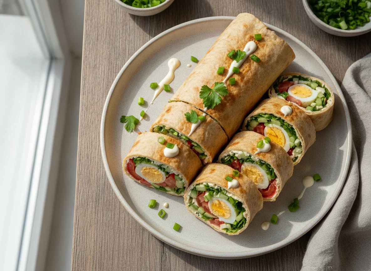 Рулет из лаваша с овощами и яйцом photo
