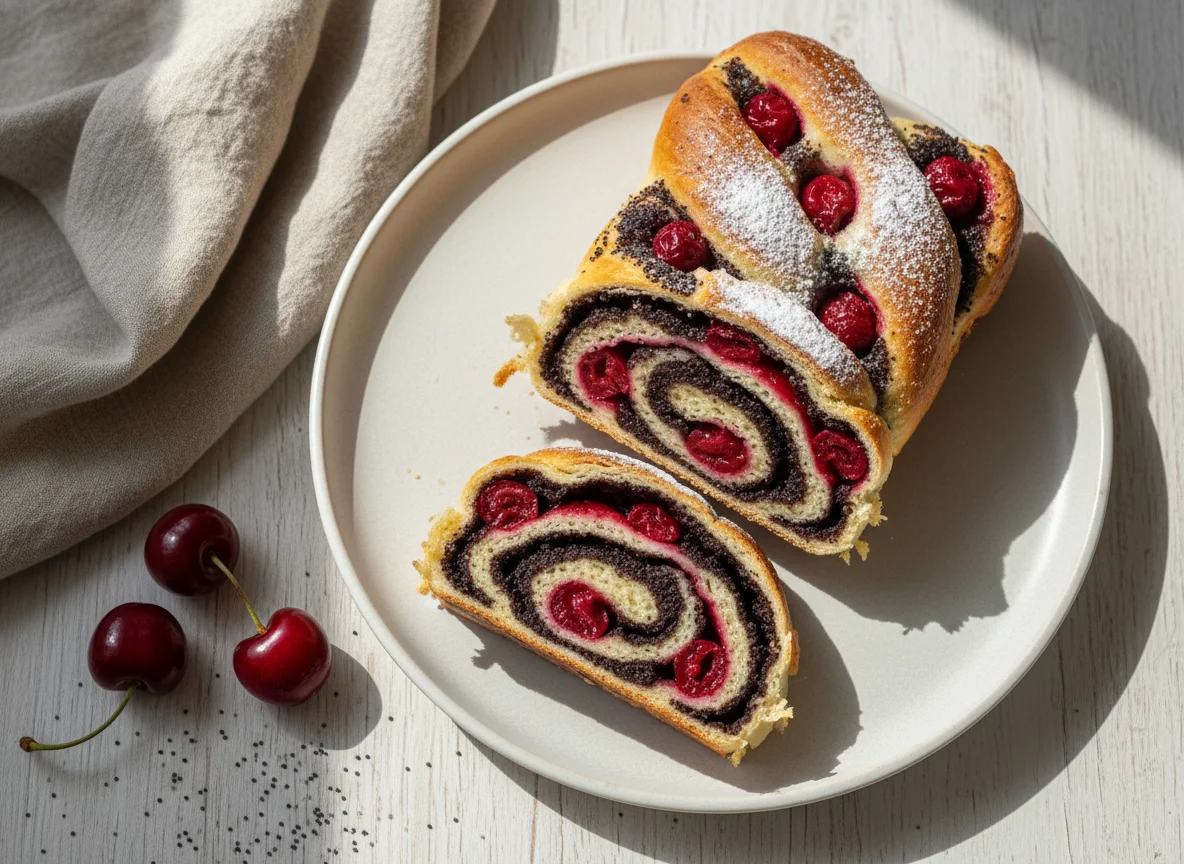 Рулет с маком и вишней photo