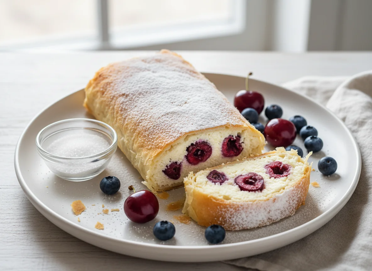 Рулет с творогом и ягодами photo