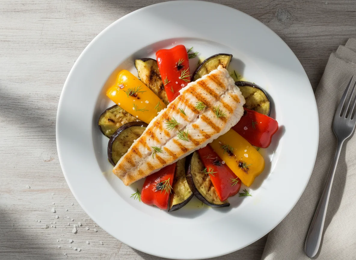 Рыба на гриле с овощами photo