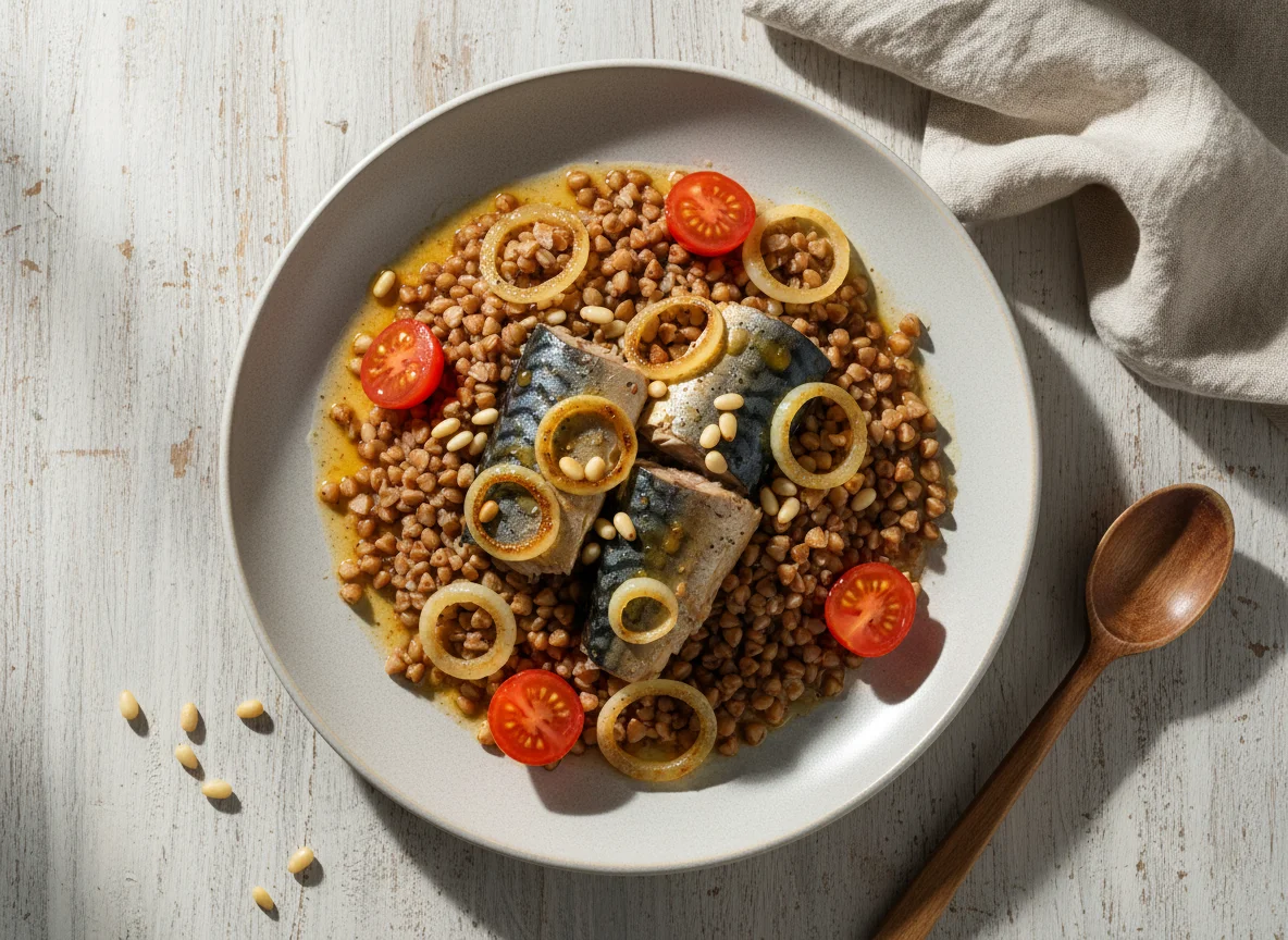 Рыба с гречкой и овощами photo