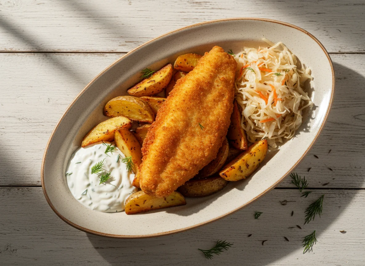 Рыба с картофелем и квашеной капустой photo