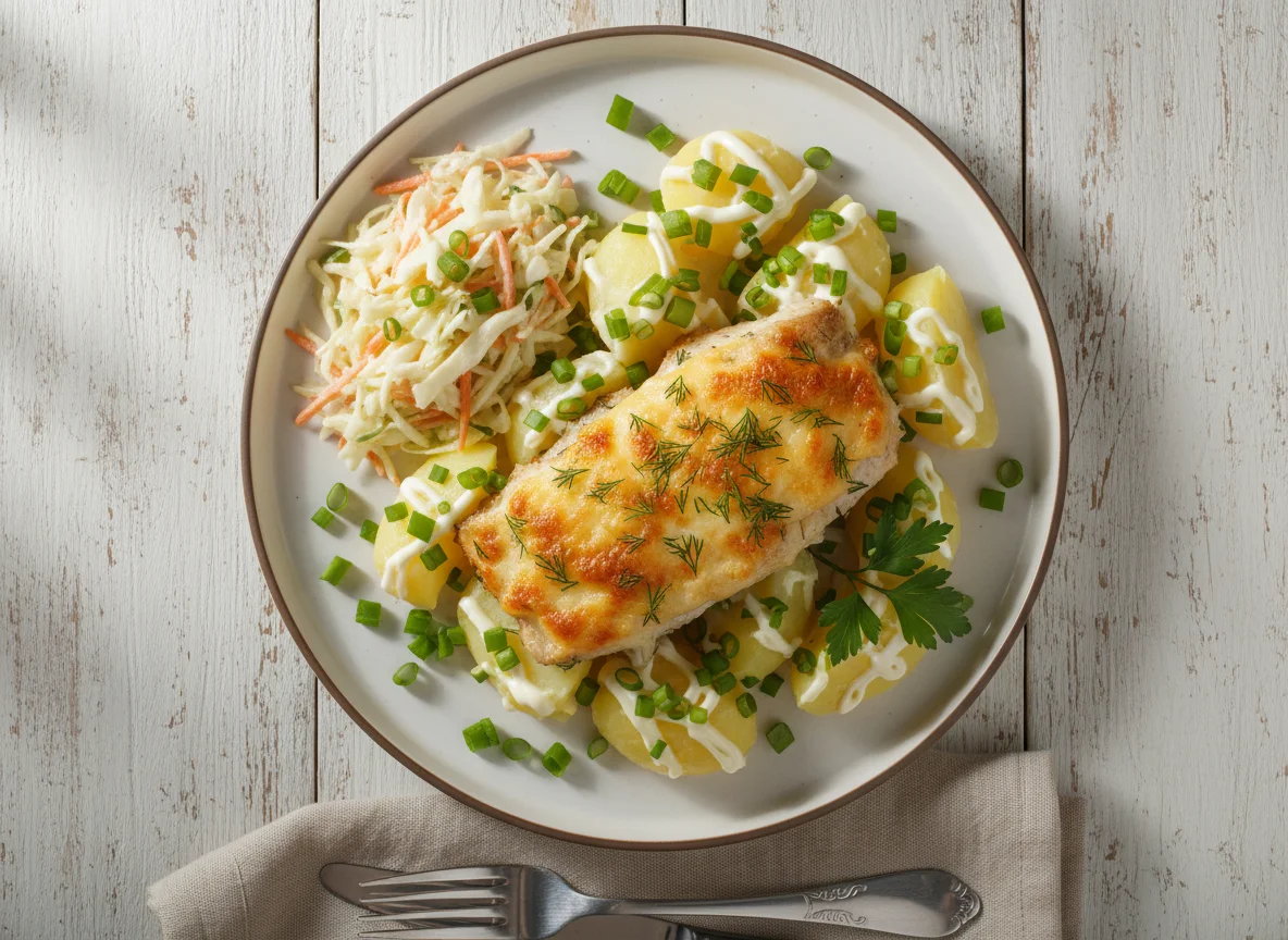 Рыба с картофелем и салатом photo