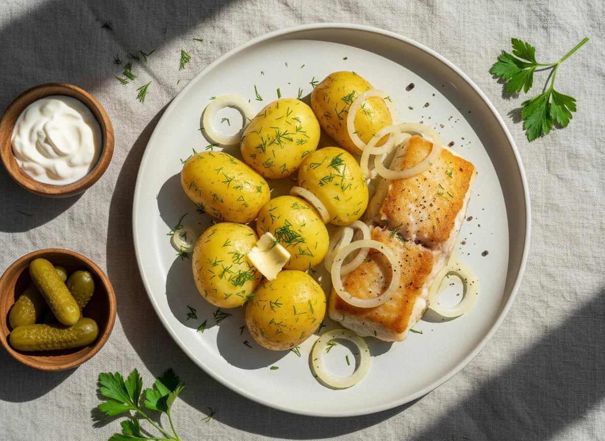 Рыба с отварным картофелем photo