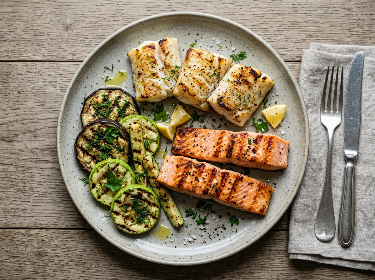 Рыба с овощами гриль photo