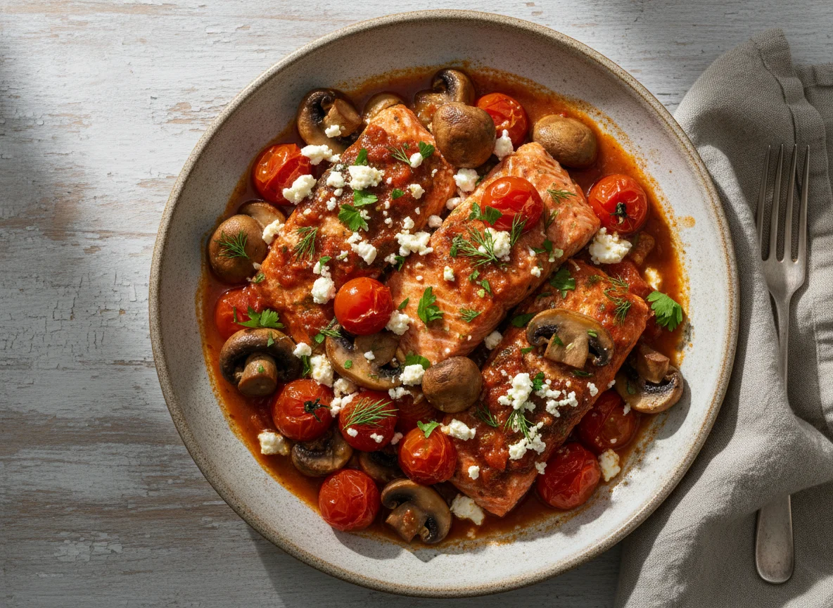 Рыба с овощами и грибами photo