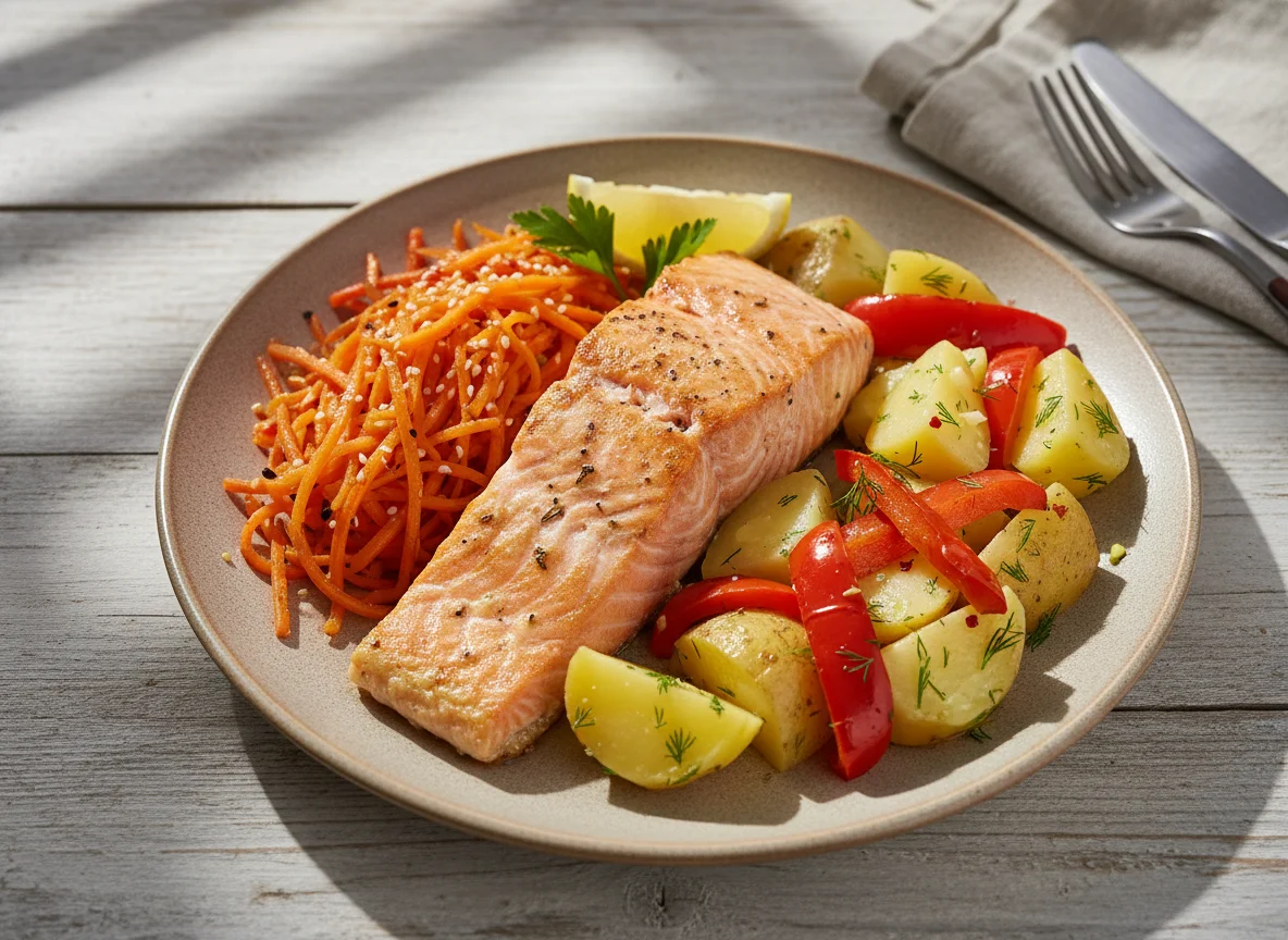 Рыба с овощами и картофелем photo