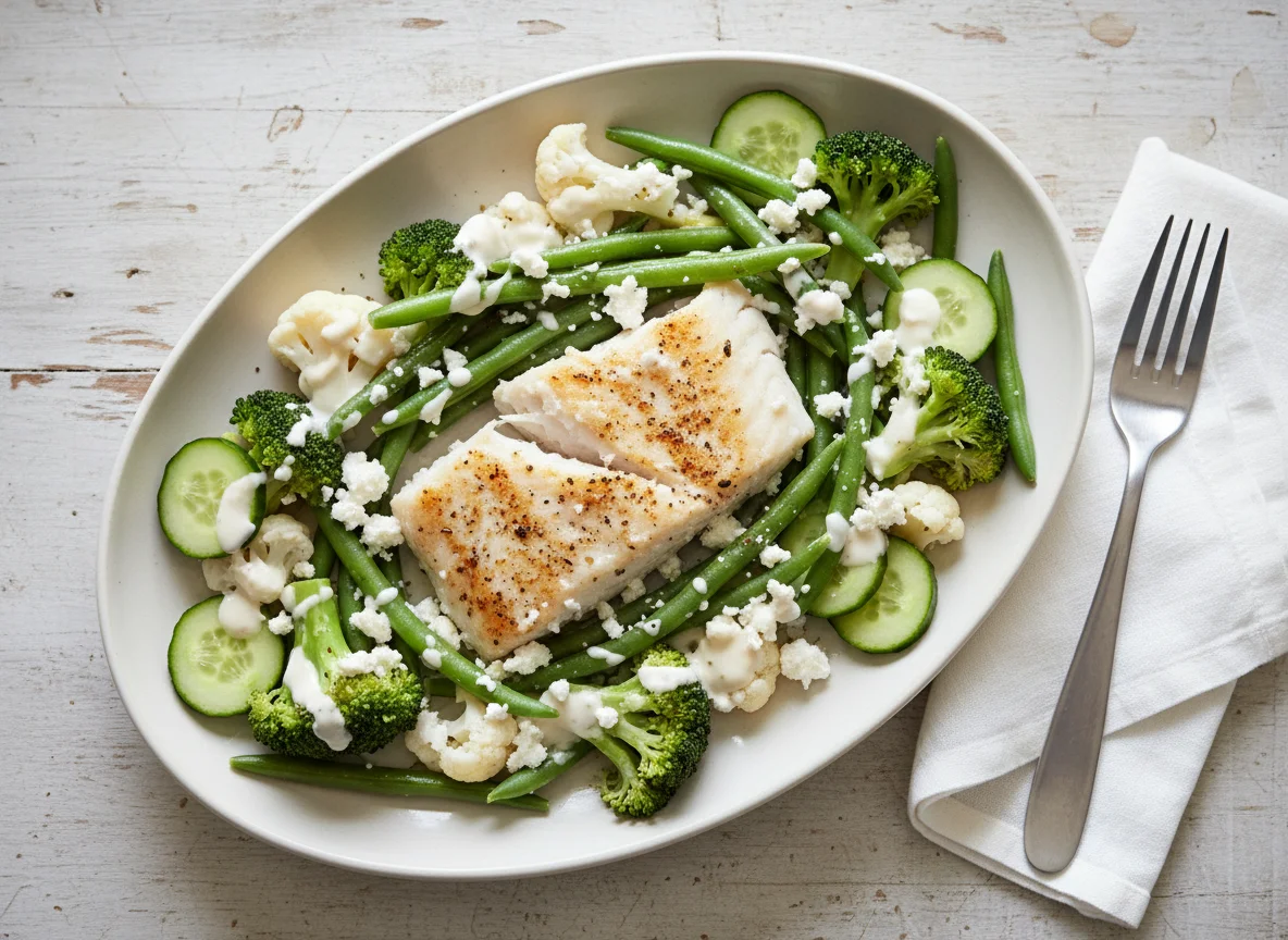 Рыба с овощами и сыром фета photo