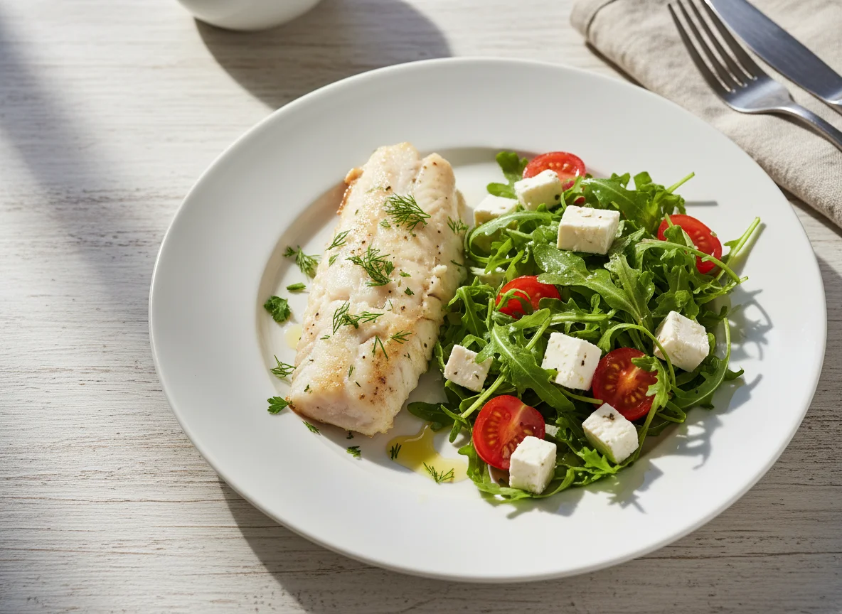 Рыба с овощным салатом photo