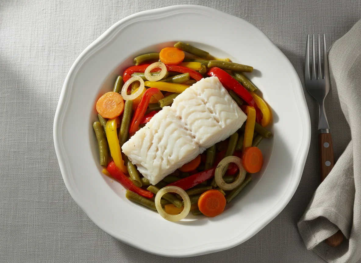 Рыба с тушеными овощами photo