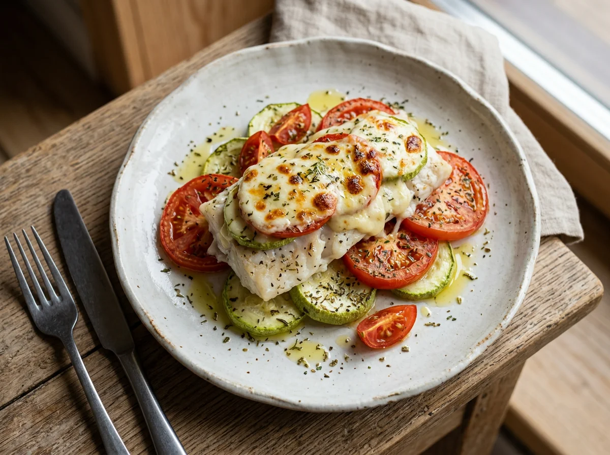 Рыбное филе с овощами и сыром photo