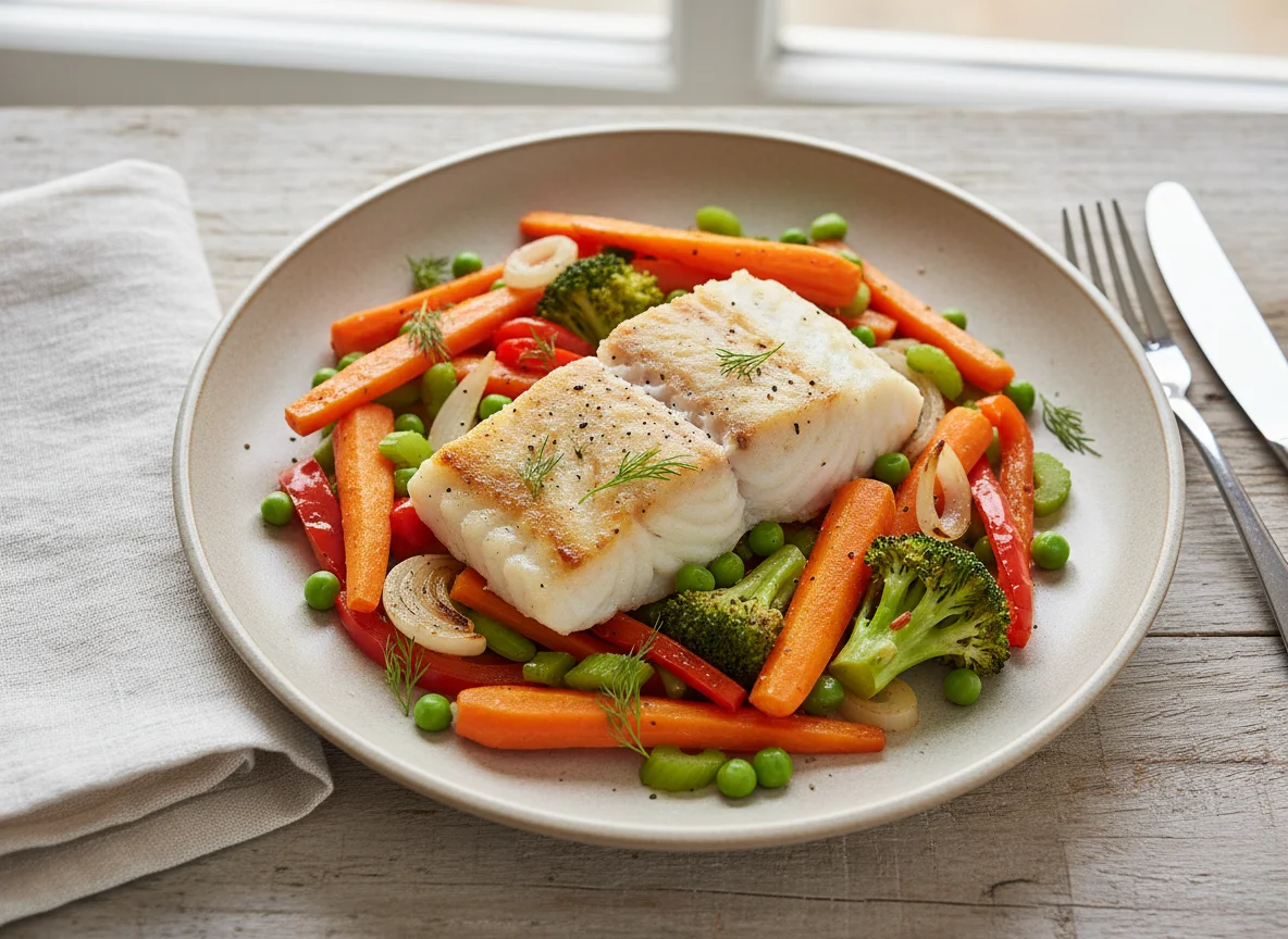 Рыбное филе с овощами photo