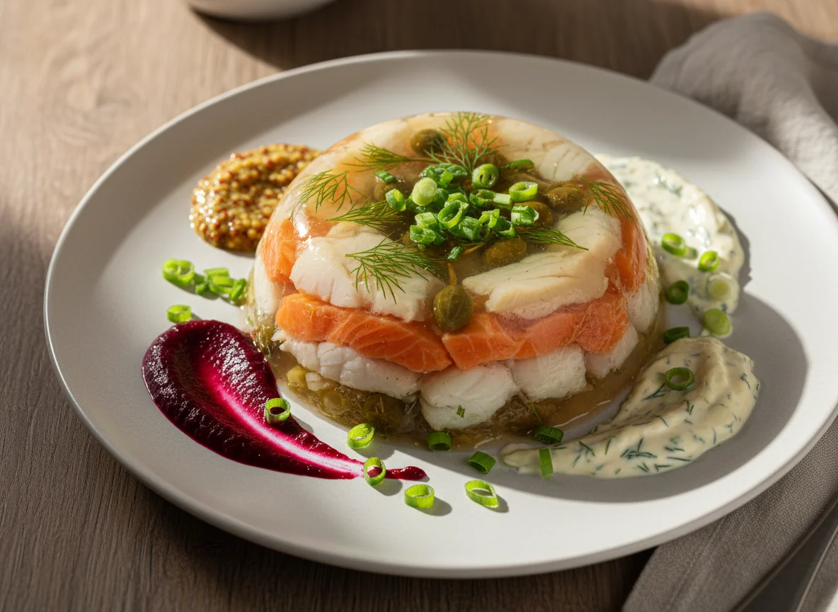 Рыбное заливное из трех видов рыб photo