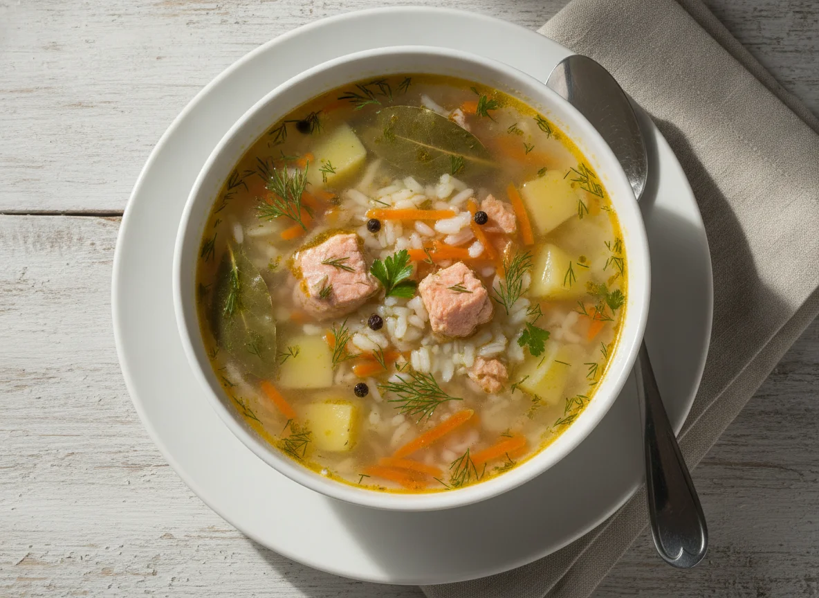 Рыбный суп с картофелем и рисом photo