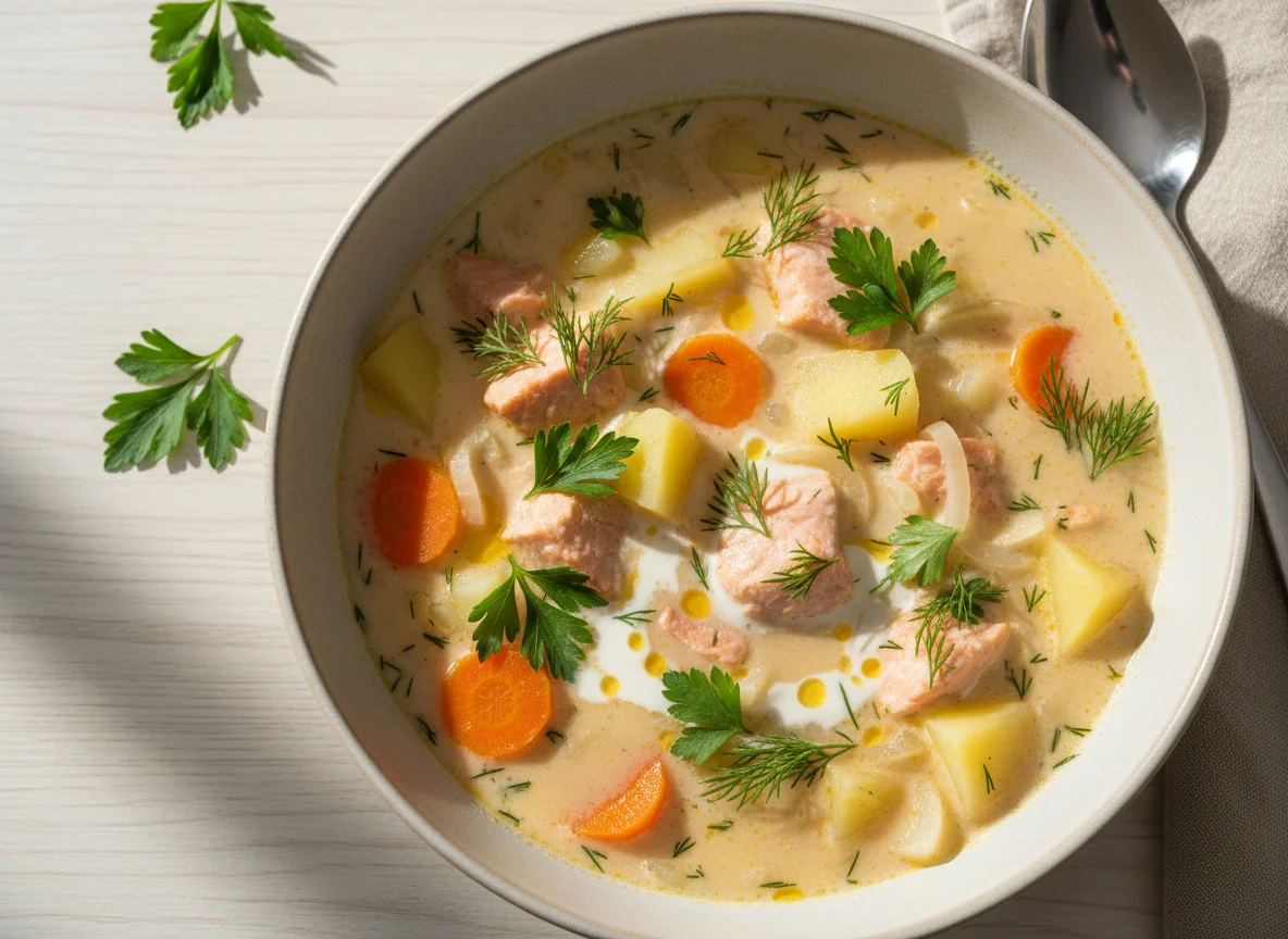 Рыбный суп с лососем photo