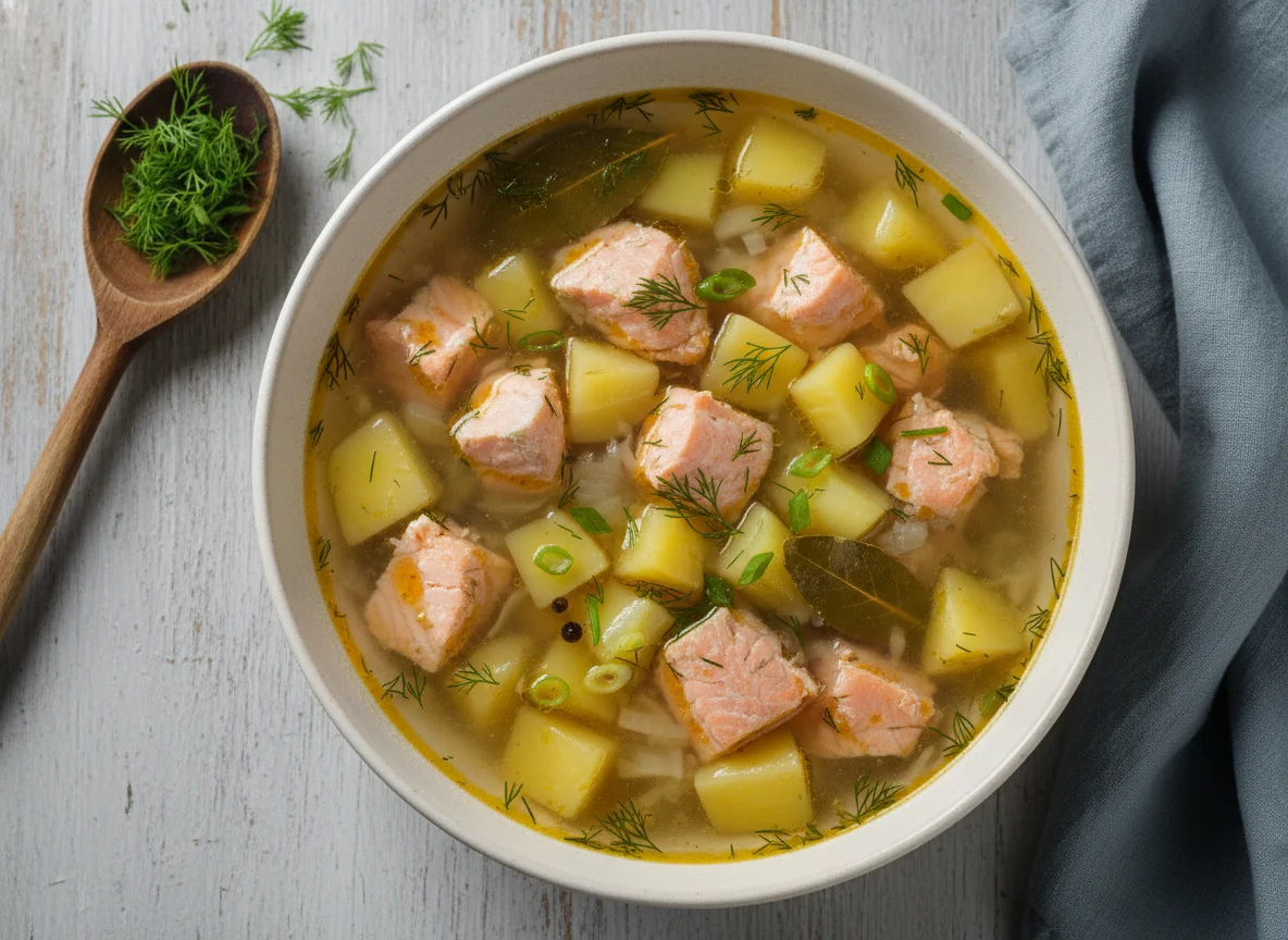 Рыбный суп с лососем и картофелем photo
