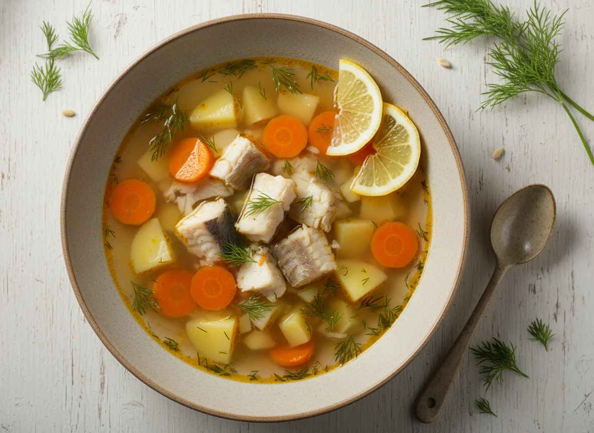 Рыбный суп с укропом и лимоном photo